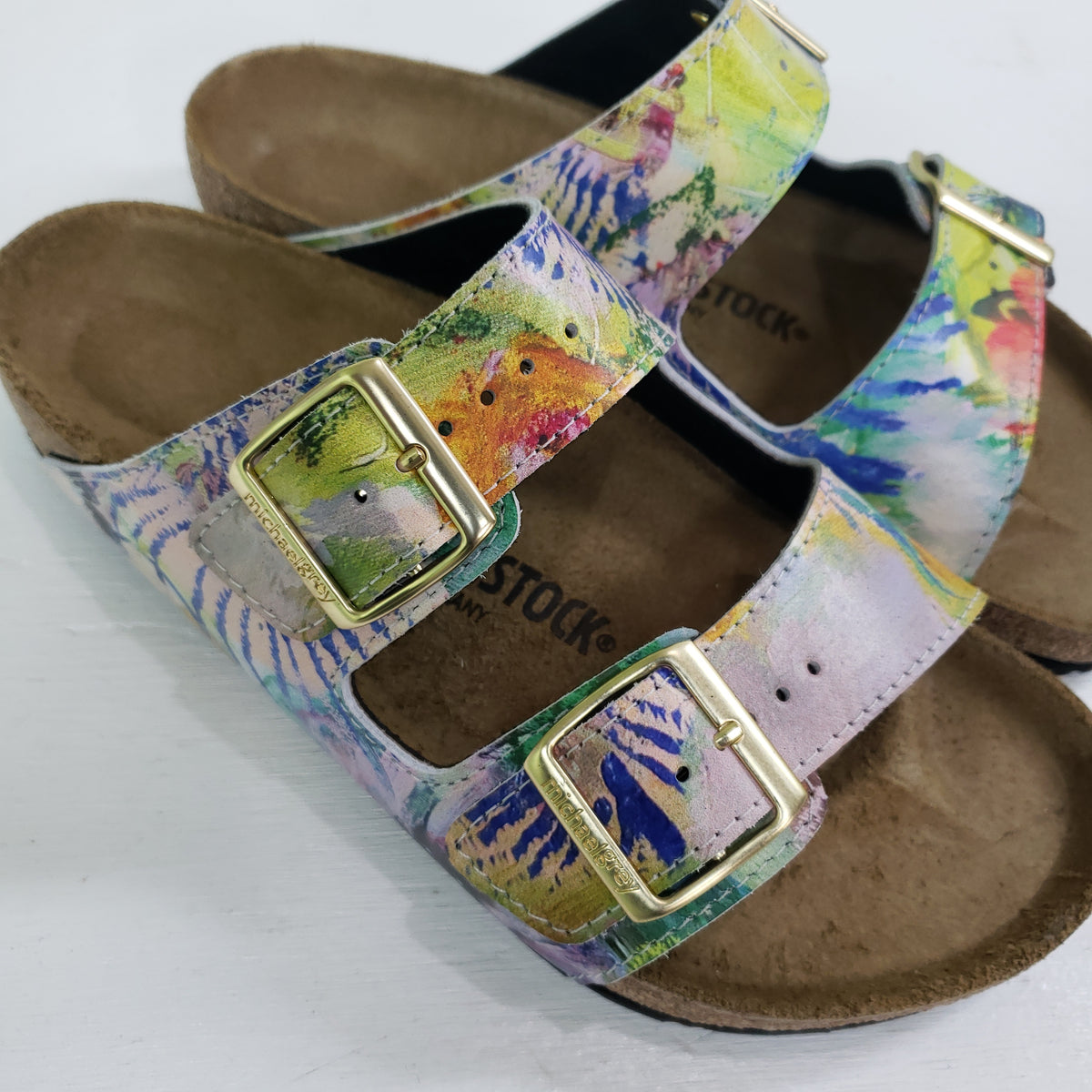 Holographic Birkenstock lederhosen sandals